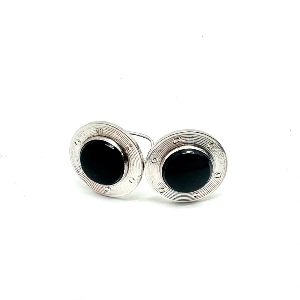 Sterling Silver and Black Onyx Cufflinks by Simmons Midcentury Modern Vintage